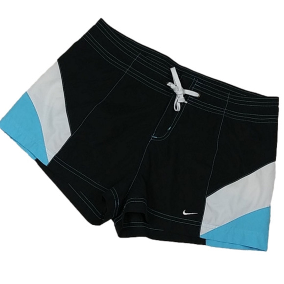 Nike Black Blue Color Block Mid Rise Drawstring Waistband Running Athletic Short - Picture 1 of 14